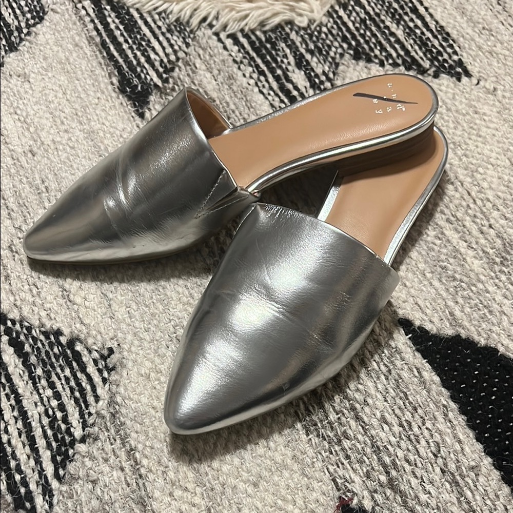Silver metallic mules